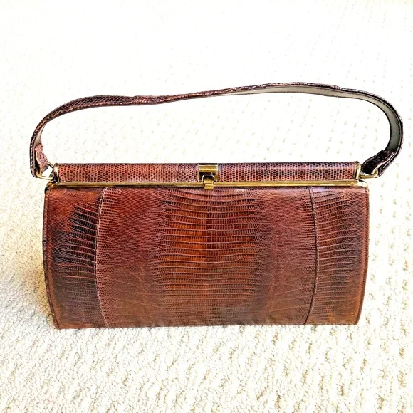 VTG Lizard Snake Alligator Skin Purse Caramel Brown Textured Leather Pocketbook